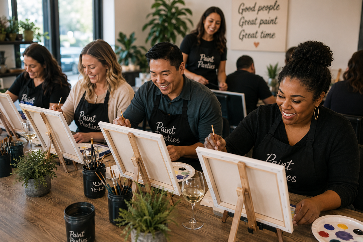 Illustration of a group enjoying a painting experience
