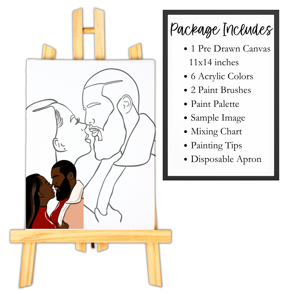 Couples Paint & Sip/ Pre Drawn/ DIY Paint Party/2 Canvases Adult Paint and Sip  at Home Kit Black Woman With Afro and Black Man With Locks 