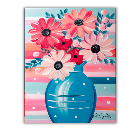 Pink Bouquet in Blue Vase DIY Painting Kit